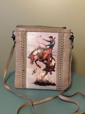 Montana West Tan Rodeo Print Crossbody Bag with Stud Accents